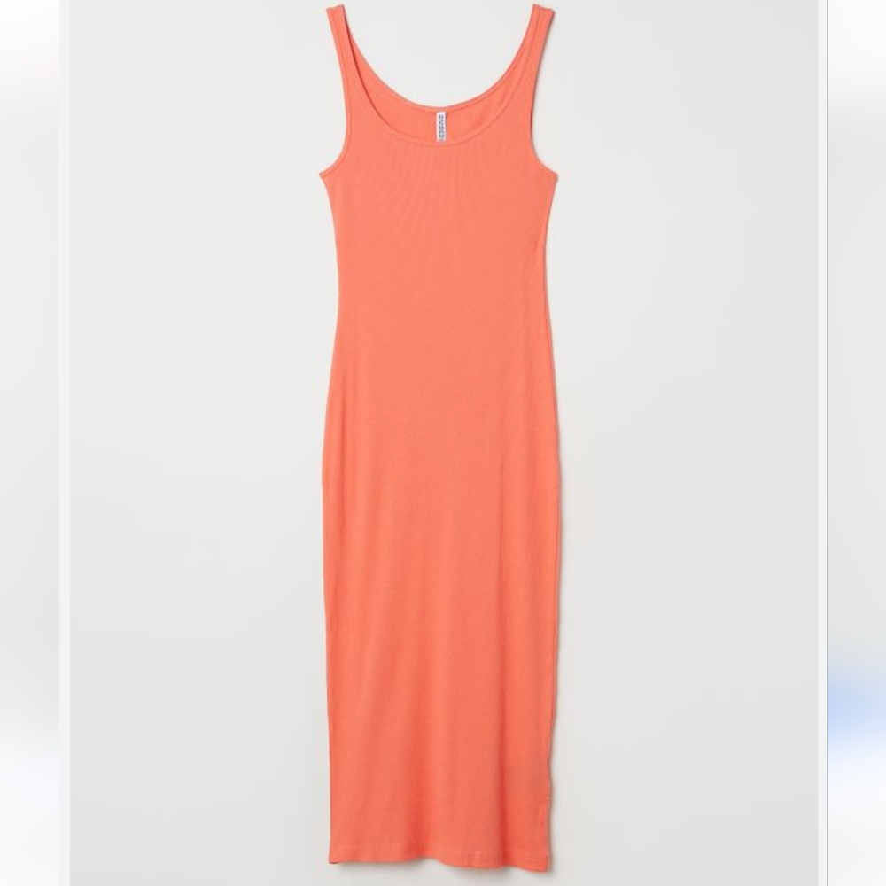 3/$20🌟 Divided H&M Orange/Coral Cotton Ribbed Tank Midi Dress Size Small